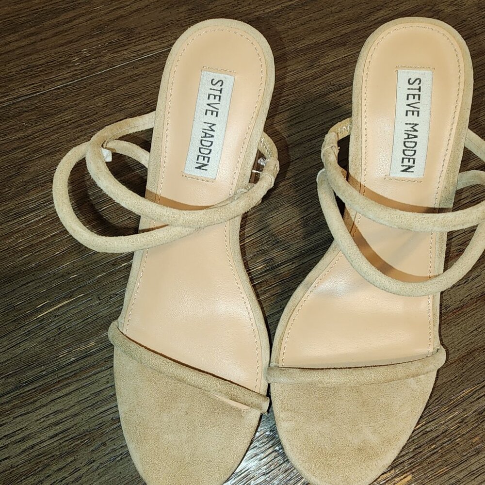 STEVE MADDEN Women's Udell Strappy Platform Wedge Sandals NWT TAN SUEDE CORK 6M - Picture 6 of 10